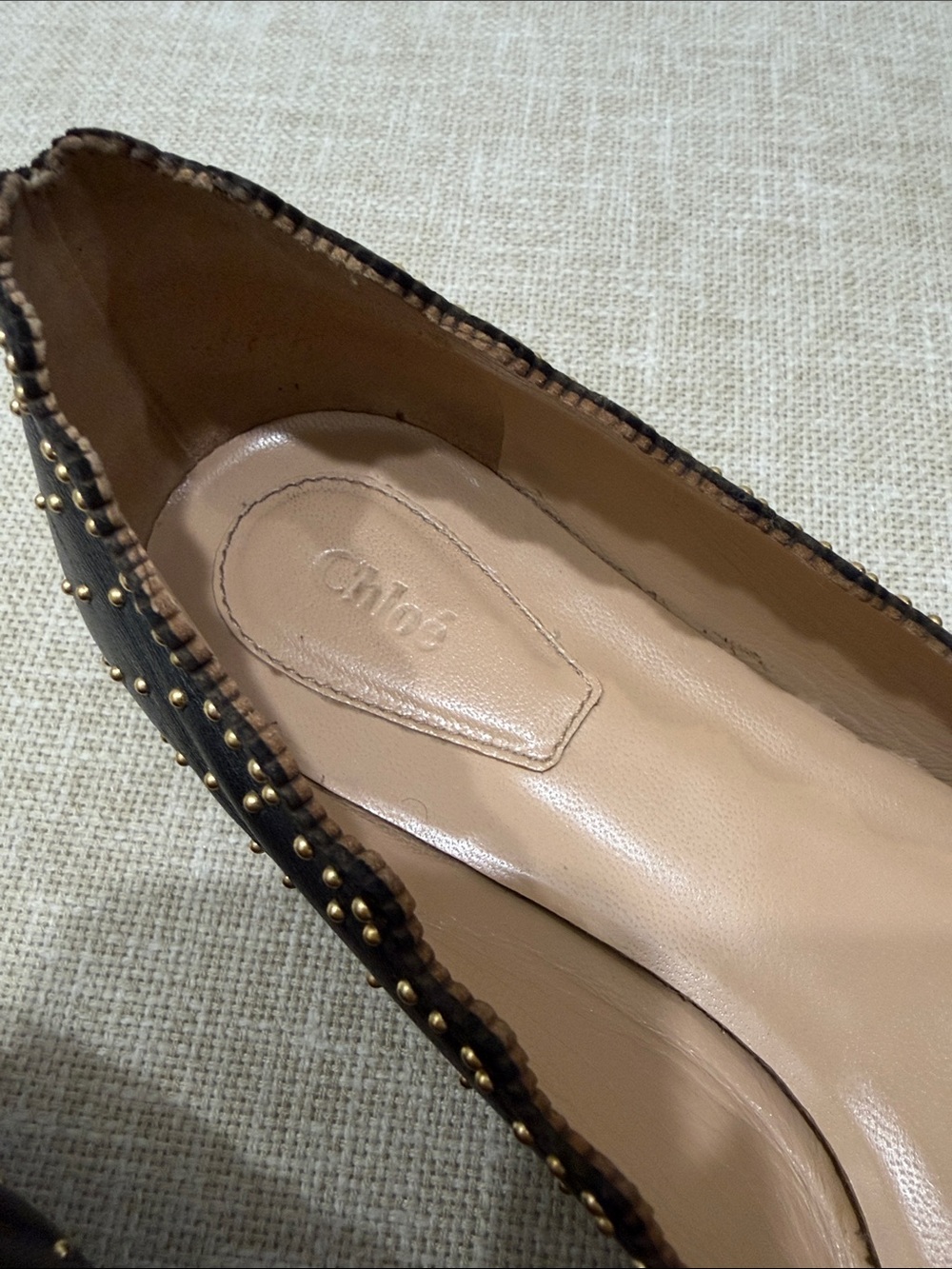 Chloe Black Scalloped Studded Leather Flats - Picture 3 of 5